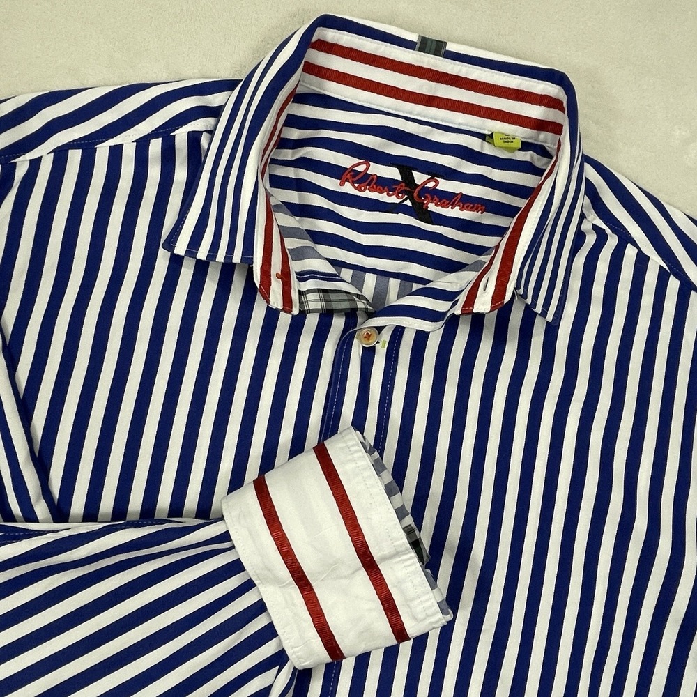 Robert Graham Blue and White Striped Long Sleeve Shirt Size Large